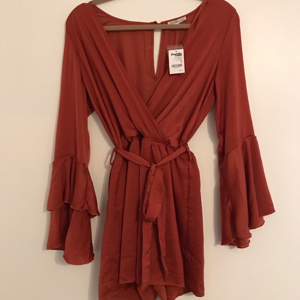 Bell Sleeve Romper // Rust Orange Romper NWT